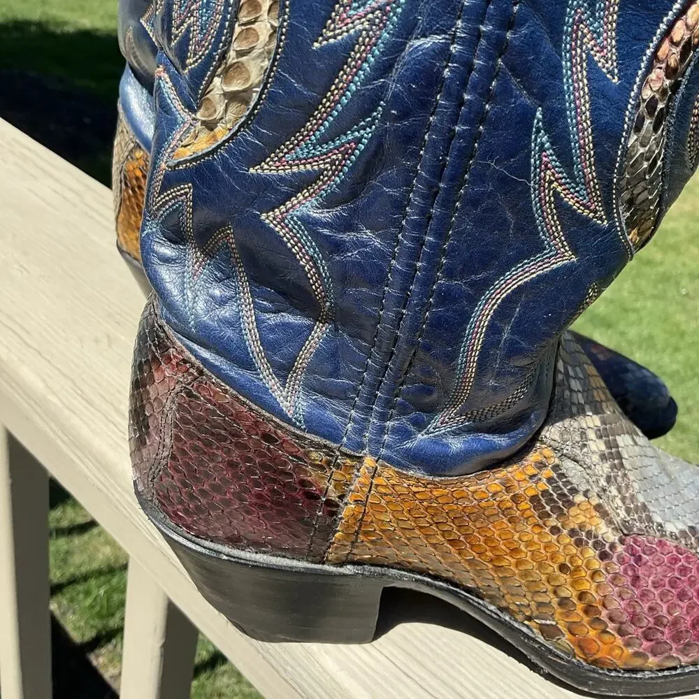 Dan Post Rainbow Python Snakeskin Western Cowgirl Cowboy Boots 14079 Womens 7 - Picture 6 of 16